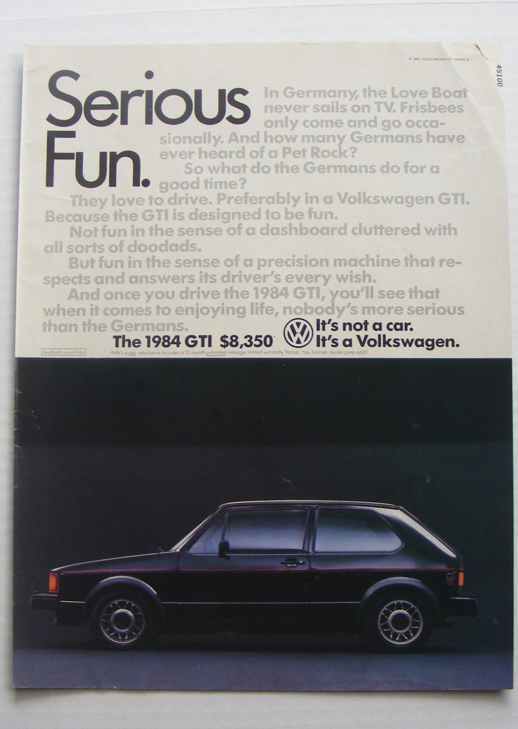 1984 Volkswagon GTI original magazine advertisement