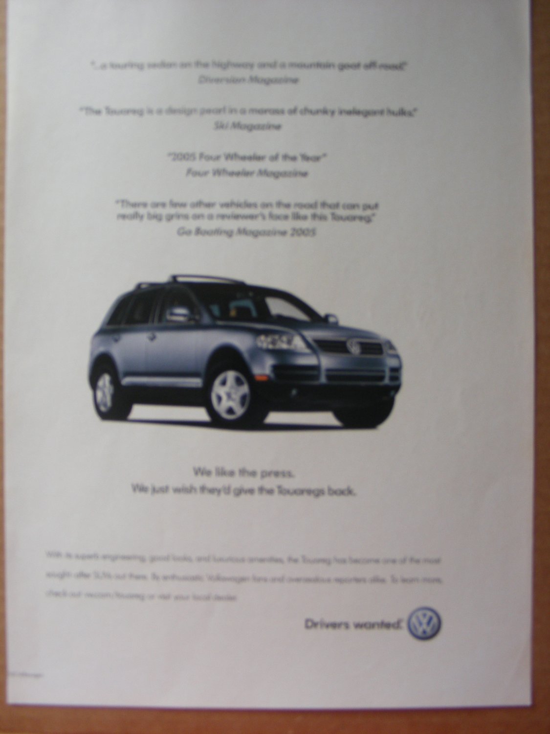 VW Touareg original magazine print ad