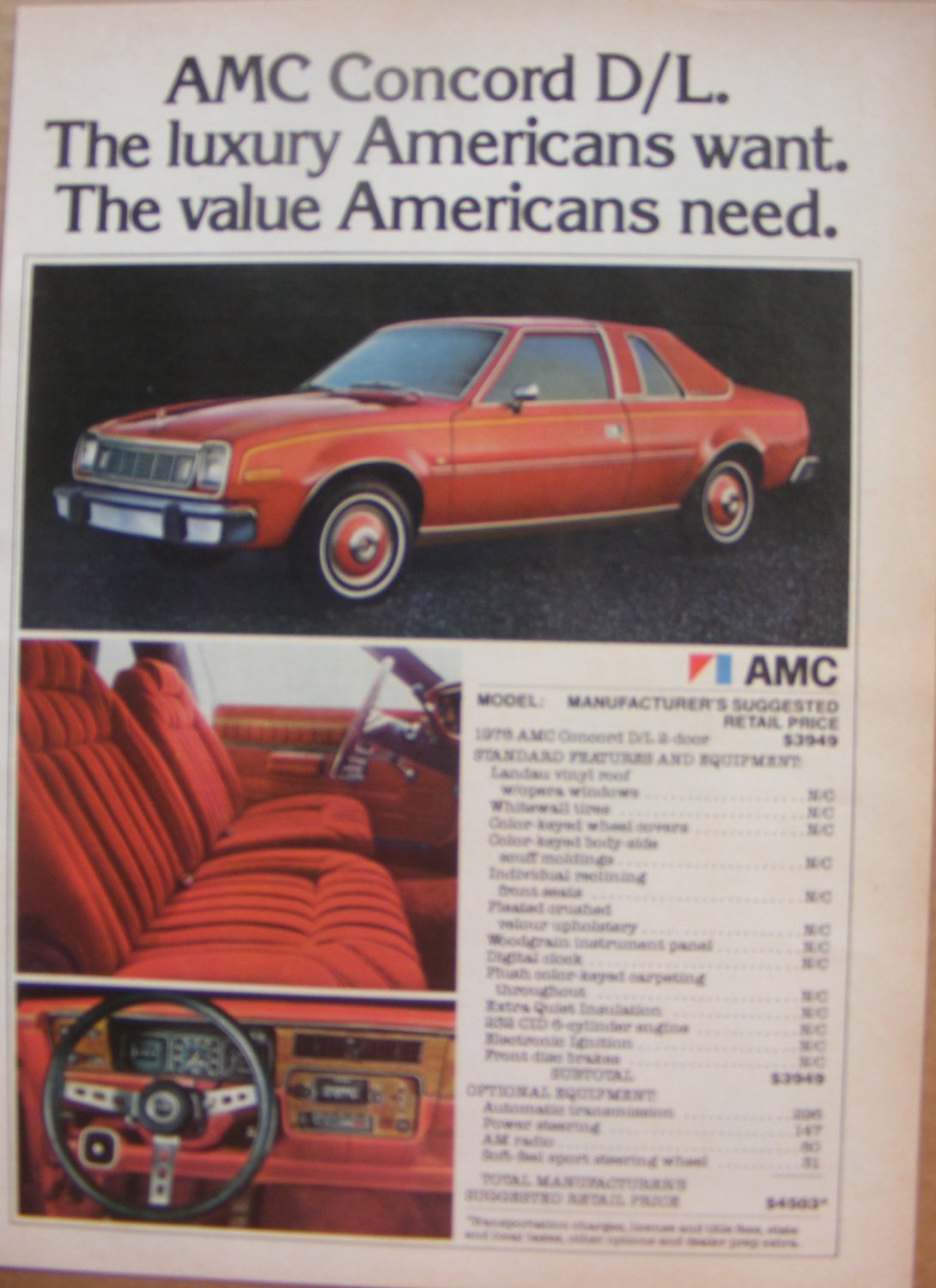 AMC Concord D/L original magazine print ad