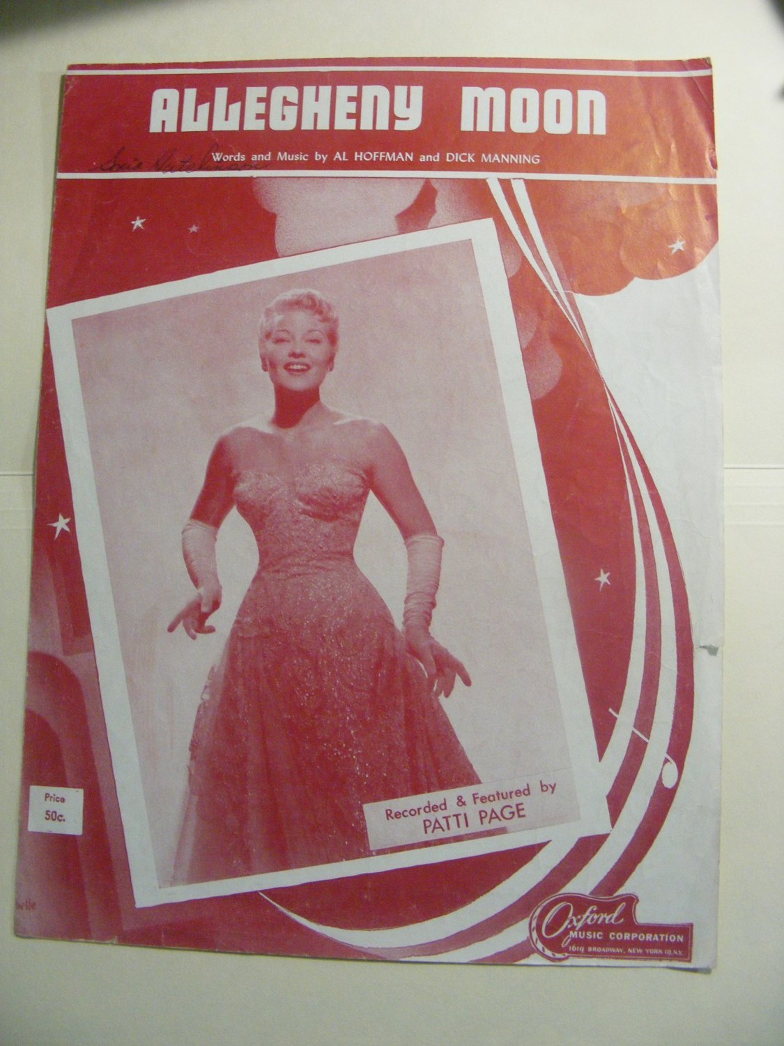 Allegheny Moon Words and Music, Patti Page Cover, 1956 Vintage Sheet Music