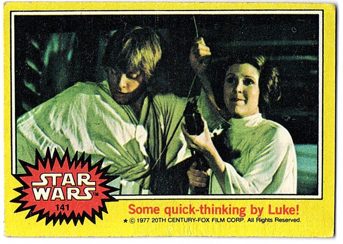 #141 Star Wars 1977 Topps Card Yellow Some Quick-Thinking By Luke