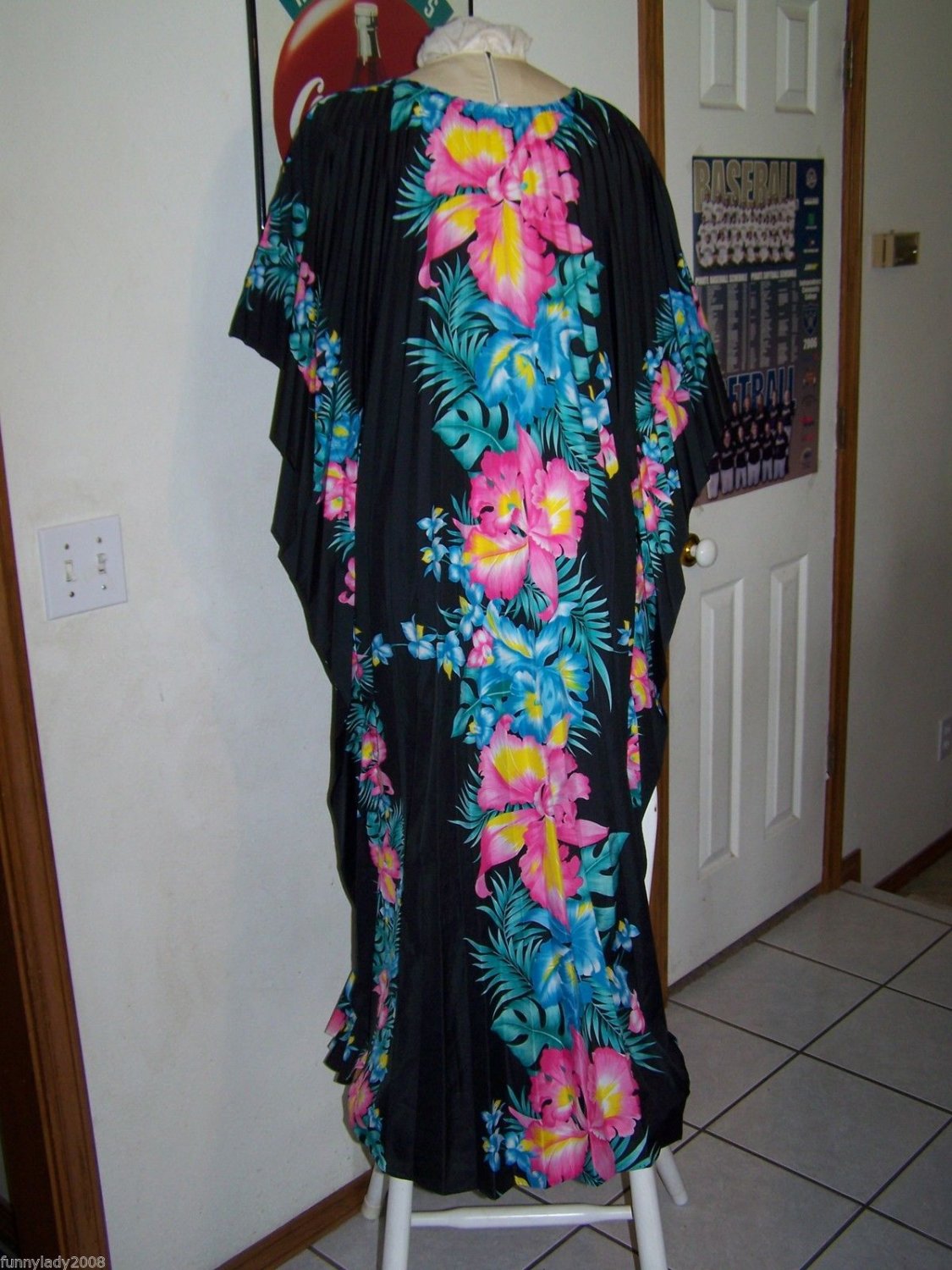 Vintage Royal Creations Caftan Dress Accordion Pleat Black Hawaiian ...