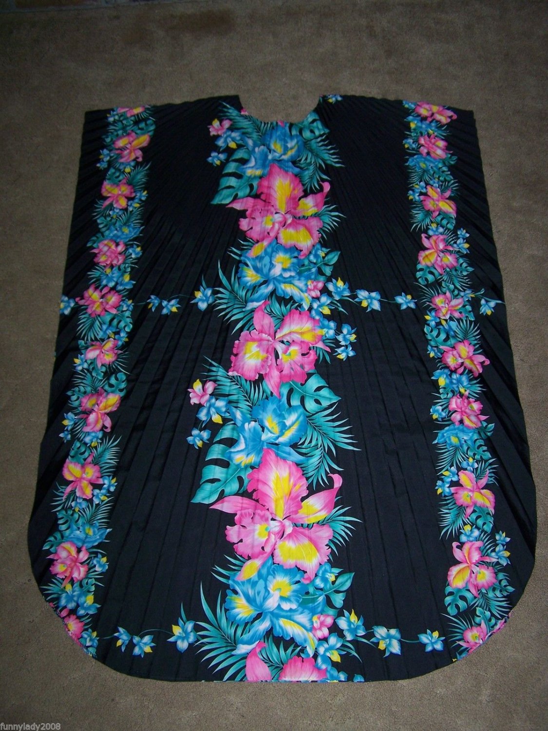 Vintage Royal Creations Caftan Dress Accordion Pleat Black Hawaiian ...