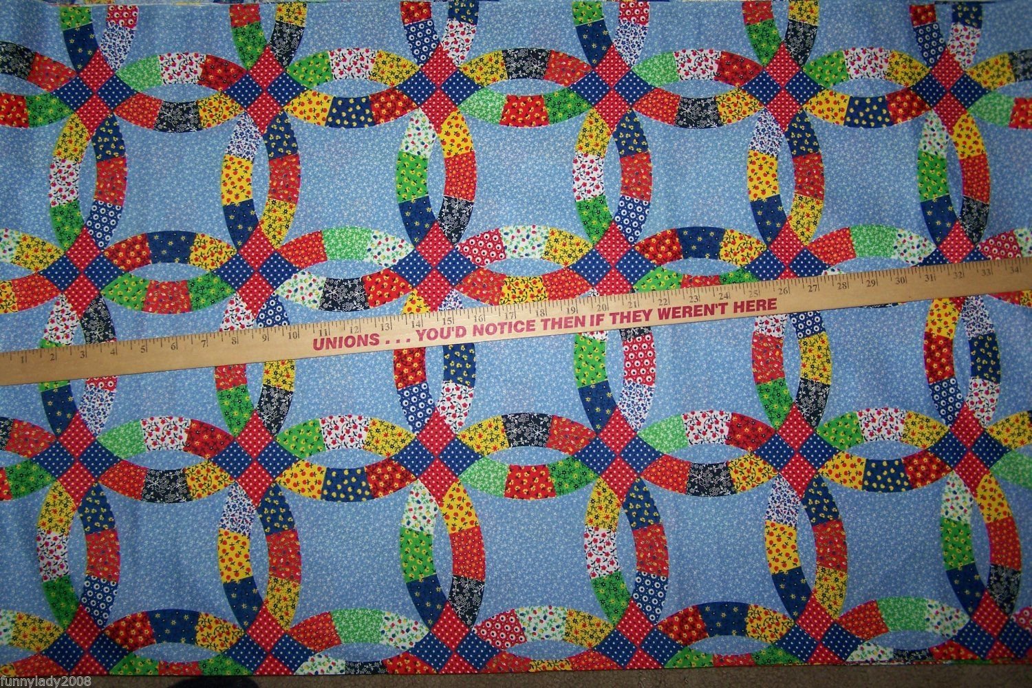 New 3 Yards Vintage Cotton Fabric Double Wedding Ring Cheater Blue