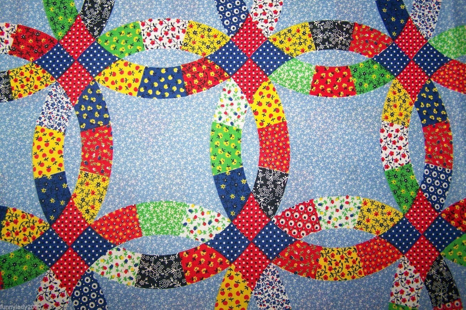 New 3 Yards Vintage Cotton Fabric Double Wedding Ring Cheater Blue