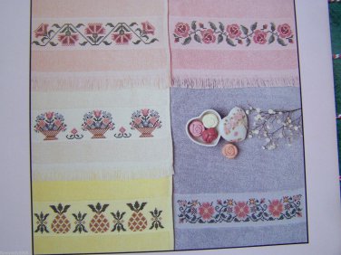 Prairie Schooler Cross Stitch Patterns Designer Series VINTAGE Pastel Borders Towels