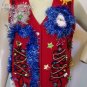 Petite Small Ugly Christmas Sweater Vest Swirl Trees Wool Presents Tinsel Garland Star Gaudy