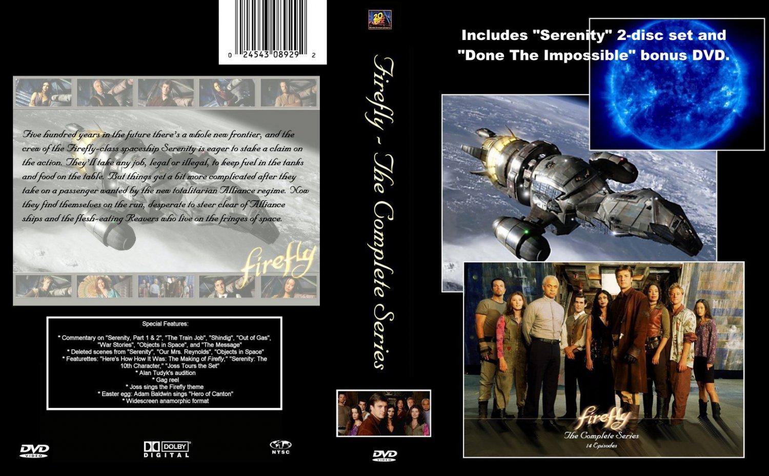 FIREFLY Series & SERENITY Collector's Ed. + BONUS. 7 DVD box set. Used