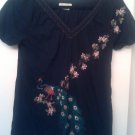 Vertigo Paris black blouse with embroidered peacock, size L