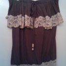 Hello Miss brown strapless blouse with ivory lace, size L