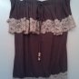 Hello Miss brown strapless blouse with ivory lace, size L