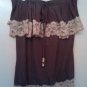 Hello Miss brown strapless blouse with ivory lace, size L