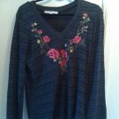 Embroidered gray and black striped knit shirt size L