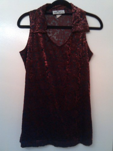 Self Esteem burgundy rose patterned burnt-out velvet tunic, size M