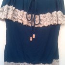 Hello Miss teal strapless blouse with ivory lace, size L