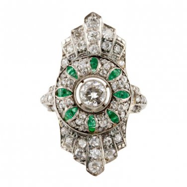 Art Deco Diamond and Emerald Ring