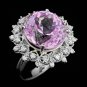 12ct Natural Untreated Pink Kunzite and Diamond solid 14ct white gold ring sz 7