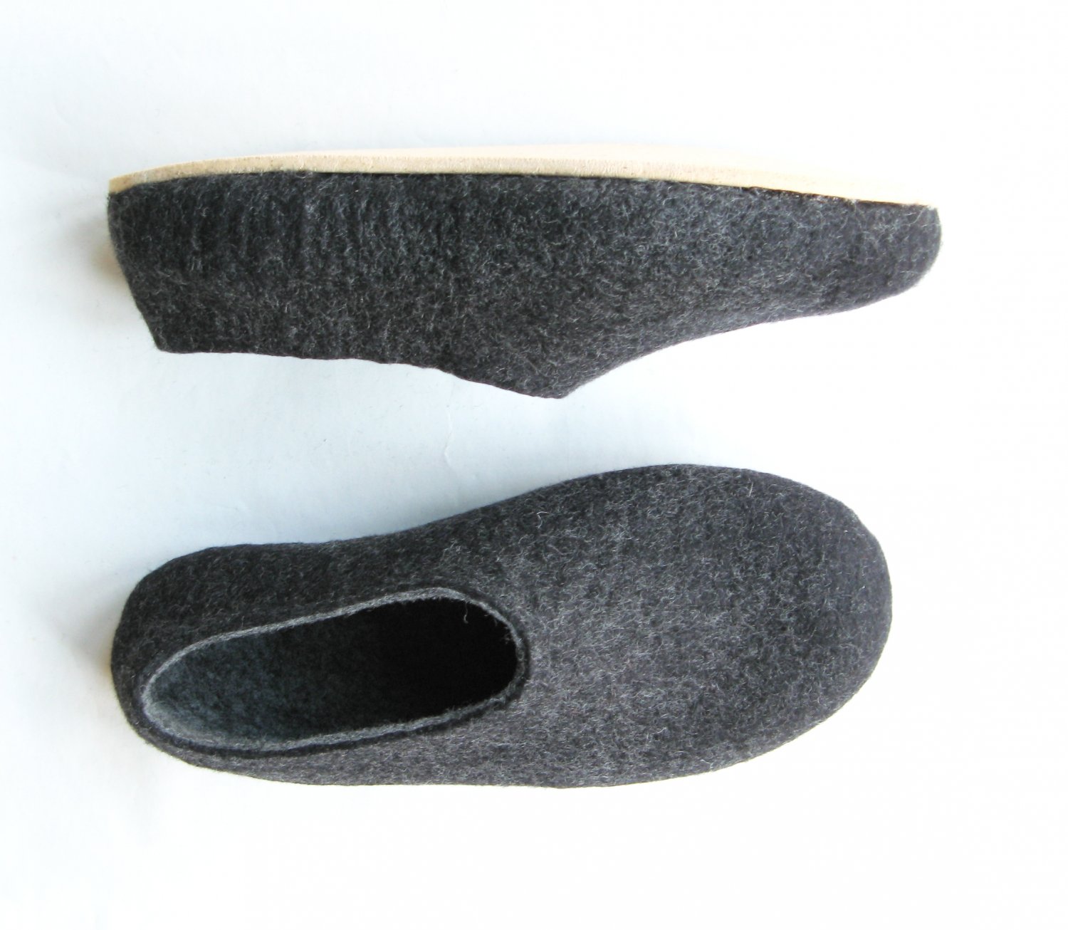 Men's felt wool slip-ons Charcoal Cork Soled. Best seller