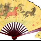Collectible Handmade Silk Fan 8 Horses with Calligraphy