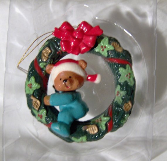 Wreath and Teddy Bear Christmas Tree Ornament