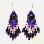 ** Native American Style Beaded Earrings - Mini WILDFLOWER -Purple Iris & Onyx