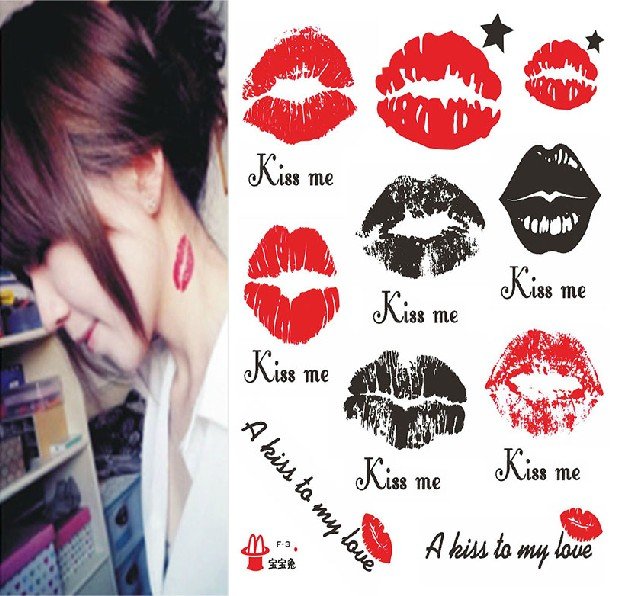 Kiss me temporary tattoo, fake tattoo sticker