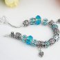 B008 - Quality 925 Silver Heart Vintage Charm Bracelet Blue Glass Beads European Style Gift