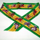 S013 (Green) : Silk Twilly Bag Scarves in Galloping Horse Hunting Design for Success