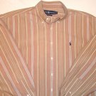 Men's Polo Ralph Lauren Long Sleeve Button Down Brown Blue Striped Shirt Size XL