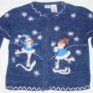 PARISIAN KIDS Girls Blue Cardigan Sweater with Snowflakes Ice Skaters Size 4