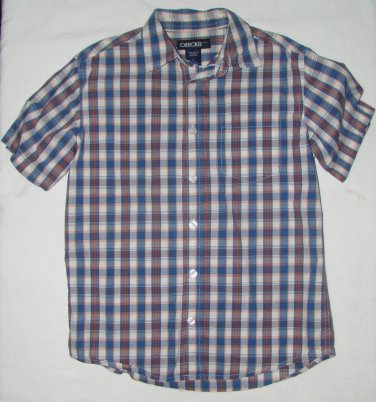 Cherokee Blue and Red Button Front Plaid Short Sleeve Shirt Size Small 6-7