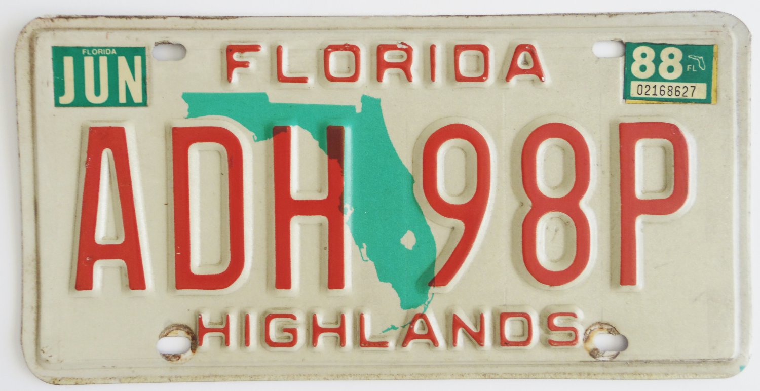 88 Florida License Plate Red Over Green