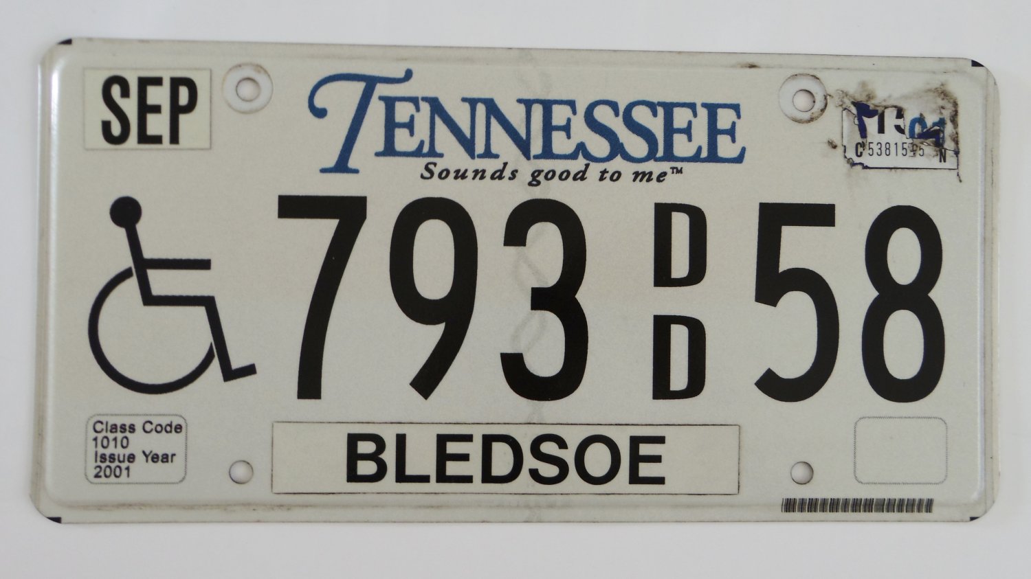 Tennessee Handicap License Plate Tag 3483