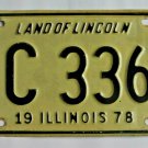 1978 Illinois Land of Lincoln License Plate Tag Man Cave Collectible