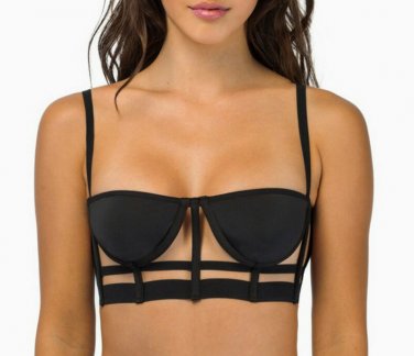 Caged Cut Out Black Bralette Bra Crop Top - S/M