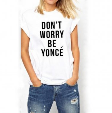 Beyonce Printed White Casual Chic T-Shirt - S