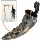Medieval Norwegian itched Viking drinking horn with leather frog for beer wine mead pagan Larp