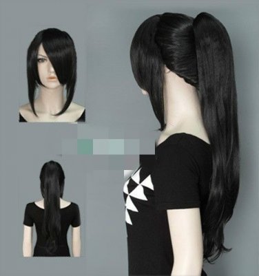 Hot Sell!!!New Fashion Long Black Hair Wig With Ponytail
