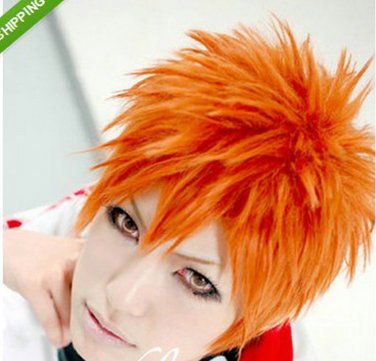 Bleach Kurosaki Ichigo Orange Short Anime Cosplay Party Hair Wig