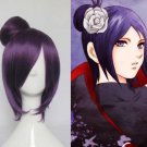 Konan Anime Cosplay Costume Wig Short Straight Dark Purple with bun free wig net