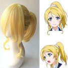Love Live Beloved Ellie Short Wavy Golden Yellow Anime Cosplay Wig with Ponytail