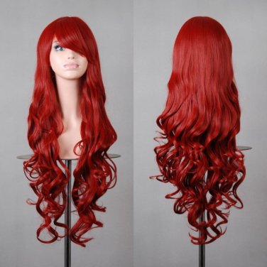 32" 80cm Long Hair Heat Resistant Spiral Curly Cosplay Wig with Free Wig Cap (80cm:dark Red)