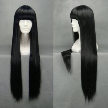 39.4" 100cm Straight Cosplay Costume Wig -- Black Flat bangs