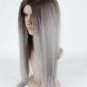 Long Straight Hair Two Tone Black and Grey Ombre Wig Heat Resistant Fiber Synthetic Wigs