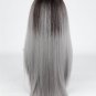 Long Straight Hair Two Tone Black and Grey Ombre Wig Heat Resistant Fiber Synthetic Wigs