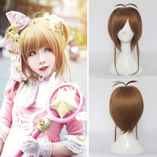 Hot Sale Cosplay Wig CARDCAPTOR SAKURA KINOMOTO SAKURA Brown Anime Cosplay Wig+Wig Cap Free Shipping