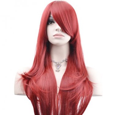 Wig Long Big Wavy Hair Women Cosplay Party Costume Wig(Wine Red)