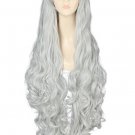Ree Shipping 100cm Synthetic Hair Long Curly Sliver Grey  Cosplay Wig Perruque