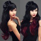 New Fashion Black Mix Red Wig Long Wavy Curly Hair Women Cosplay Full Wigs