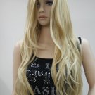 beautiful no bangs blonde mix long wavy synthetic full wig